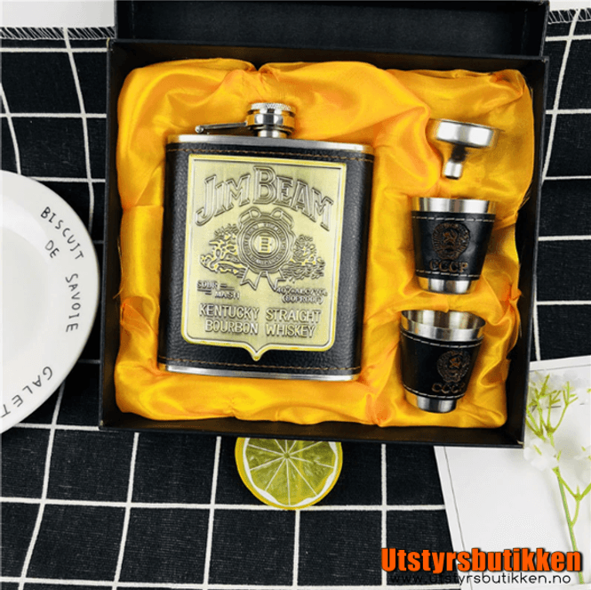 Hovedbilde Jim Beam lommelerke m/skinn i gaveeske